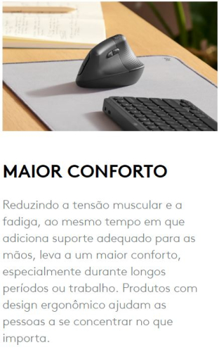 RATO ARGONOMICO VERTICAL SEM FIOS LOGITECH LIFT FOR BUSINESS PRETO 910-006494