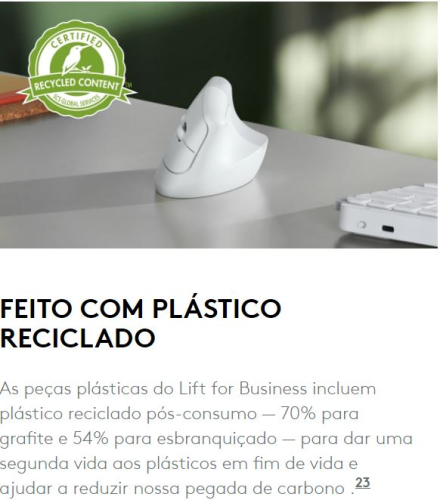 RATO ARGONOMICO VERTICAL SEM FIOS LOGITECH LIFT FOR BUSINESS PRETO 910-006494