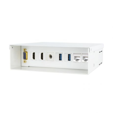 Multimedia and Network wall junction box VGA + 2xHDMI + Audio + 2xUSB + 2xRJ45, White