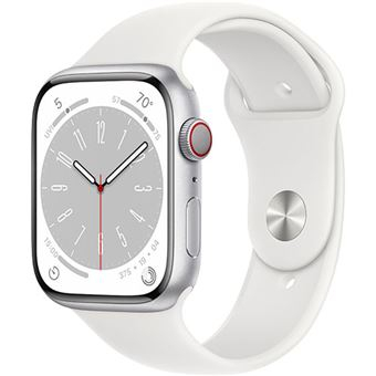 APPLE WATCH SERIES 8 GPS+CELLULAR 45MM SILVER ALUMINIUM CASE WITH WHITE SPORT BA