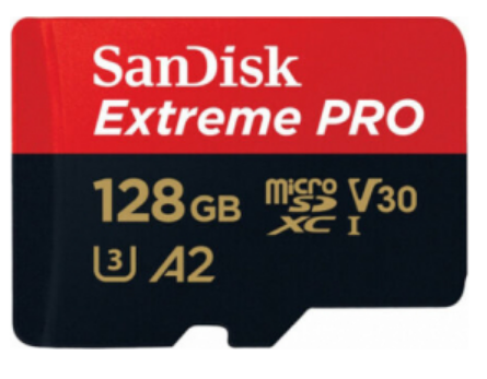 Extreme PRO microSDXC 128GB + SD Adapter + 2 years RescuePRO Deluxe up to 200MB/s & 90MB/s Read/Write speeds A2 C10 V30 UHS-I U3