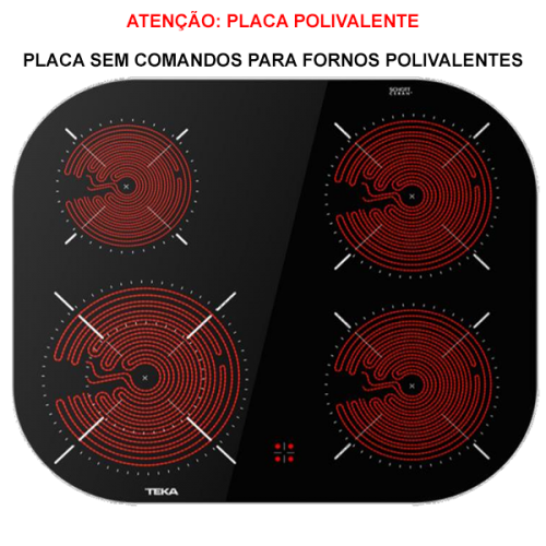 Placa Polivalente Vitrocerâmica Moldura Inox TEKA TCC64000PLVBK Encastre 6900W 4 Zonas 60Cm