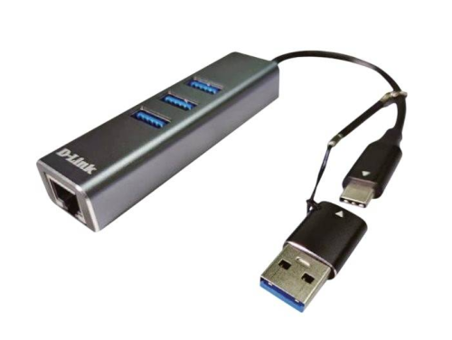 D-LINK HUB USB-C/USB PARA ADAPTADOR GIGABIT ETHERNET COM 3 PORTAS USB 3.0