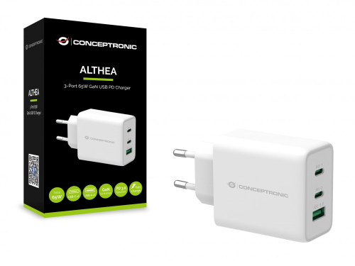 ALTHEA12W 3-PORT 65W GAN USB PD CHARGER, QC 3.0