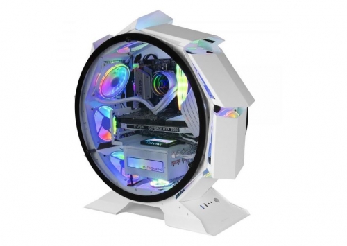 CAIXA MARS GAMING MATX PREMIUM MCORB DUAL GLASS ROUND SHAPE WHITE