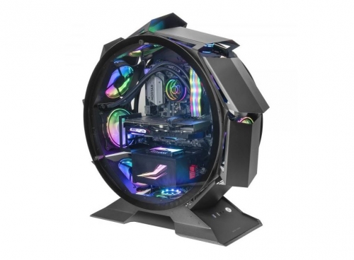 CAIXA MARS GAMING MATX PREMIUM MCORB DUAL GLASS ROUND SHAPE BLACK