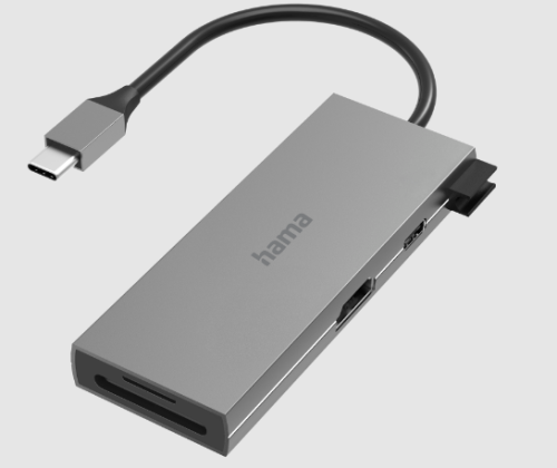 Adaptador HAMA Hub USB-C-Multiport-Adapter,6 Ports, 2x USB-A,USB-C,HDMI,SD,microSD,Aluminio 200110
