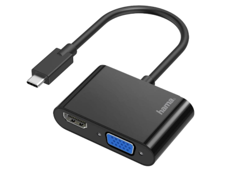 Adaptador HAMA Hub  2in1, USB-C-Stecker - VGA & HDMI, Ultra-HD 4K 200313