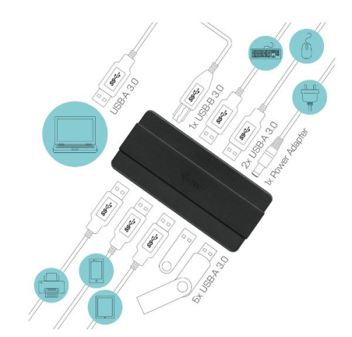 HUB de carregamento i-tec USB 3.0 7 portas + adaptador de energia U3HUB742