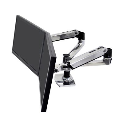 Ergotron LX Dual Side-by-Side Arm - Kit de montagem (montagem de presilha de mesa, montagem em anel metálico, pólo, 2 braços articulados, 2 suportes de extensões, suporte t, base) - Tecnologia de Força Constante Patenteada - para 2 visores LCD - alum