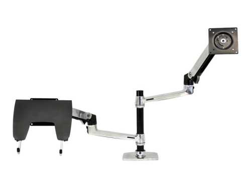 Ergotron LX - Kit de montagem (montagem de presilha de mesa, montagem em anel metálico, pólo, 2 braços articulados, 2 suportes de extensões, tabuleiro para portátil) - para 2 visores LCD ou visor LCD e notebook - alumínio polido - tamanho de tela: at