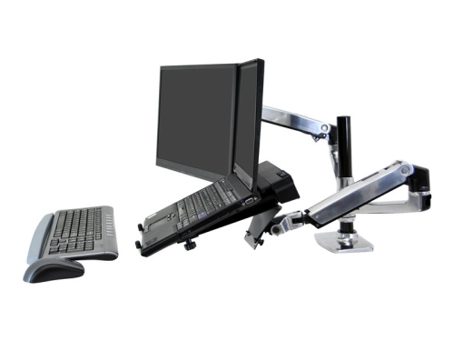 Ergotron LX - Kit de montagem (montagem de presilha de mesa, montagem em anel metálico, pólo, 2 braços articulados, 2 suportes de extensões, tabuleiro para portátil) - para 2 visores LCD ou visor LCD e notebook - alumínio polido - tamanho de tela: at