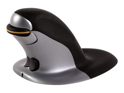 Rato vertical ergonómico Fellowes Penguin Medium destros e canhotos laser sem fios 2.4 GHz receptor sem fio USB preto, prata