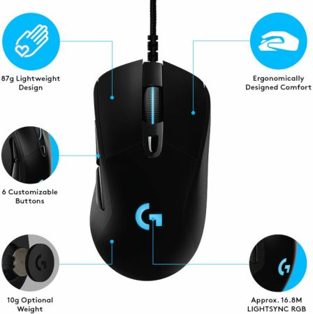 Gaming Mouse G403 HERO, Logitech, Rato, óptico, 6 botões, com cabo, USB, 5283963 Cor: Preto.