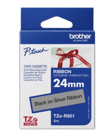 Fita Brother TZe-R951 Cetim preto em prateado