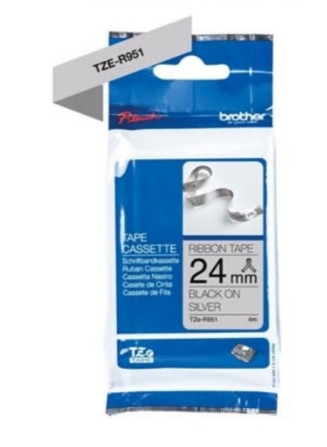 Fita Brother TZe-R951 Cetim preto em prateado