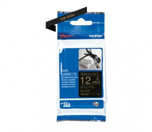 Brother TZe-R334 - Cetim - dourado em preto - Rolo (1,2 cm x 4 m) 1 cassete(s) fita - para P/N: PTD215e
