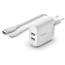 Dual USB-A Wall Charger w/1M PVC A-C 24W