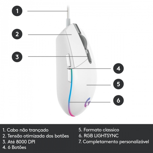 Rato Óptico Logitech G203 Lightsync RGB 8000DPI Branco