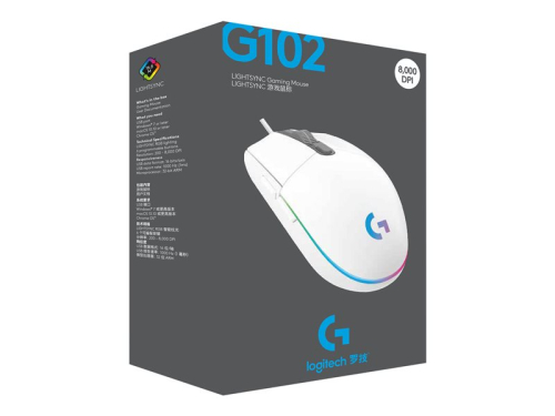 Rato Logitech Gaming Mouse G102 LIGHTSYNC para Mão direita óptico 6 botões com cabo USB branco 910-005824