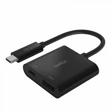 Belkin USB-C to HDMI + Charge Adapter - Adaptador de vídeo - 24 pin USB-C macho para HDMI, USB-C (alimentação apenas) fêmea - preto - suporte de 4K, USB Power Delivery (60W)