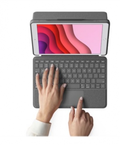 Capa Folio Logitech Combo Touch - com Teclado QWERTZ Alemão, Trackpad e Retroiluminação, Smart Connector, Grafite, para iPad 10,2" 7.ª/8.ª/9.ª geração — 920-009624.