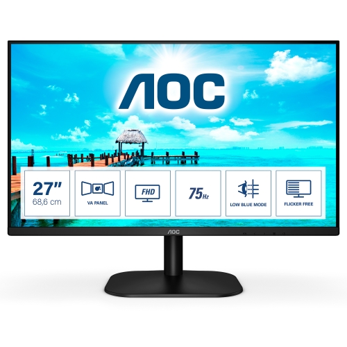 AOC 27B2DM - Monitor LED - 27" - 1920 x 1080 Full HD (1080p) @ 75 Hz - MVA - 250 cd/m² - 4 ms - HDMI, DVI, VGA - textura preta