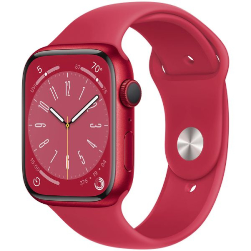 Apple Watch Series 8 (GPS) - (PRODUCT) RED - 45 mm - alumínio vermelho - relógio inteligente Com banda de desporto - fluoroelastómero - vermelho - tamanho da banda: Regular - 32 GB - Wi-Fi, Bluetooth - 38.8 g