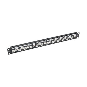 Tripp Lite 24-Port 1U Rack-Mount Cat6a/Cat6/Cat5e Offset Feed-Through Patch Panel with Cable Management Bar, RJ45 Ethernet, TAA - Painel de correção - RJ-45 X 24 - 1U - 19" - Compatível com TAA