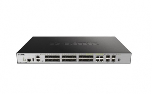 Switch 28-Port Layer 3 Fiber Gigabit Stack D-Link DGS 3630-28SC - Interruptor - L3 - Administrado - 20 x Gigabit SFP + 4 x 1000Base-T combinado + 4 x 10 Gigabit SFP+ - montável em trilho