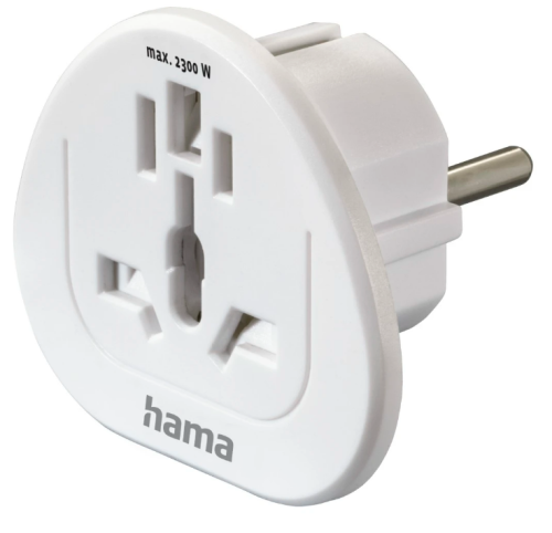 Adaptador de corrente HAMA Shuck Uk/US/China/Itália/Suiça ->Euro - Branco 223455