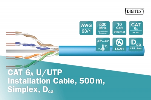  DIGITUS Bobine Cabo de dados CAT 6A U/UTP 305m Cor Ligth Blue DK-1615-VH-305