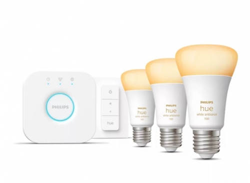 Philips Kit inicial: 3 lâmpadas inteligentes E27 (1100) + interruptor de regulação da intensidade da luz