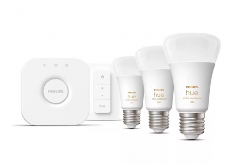 Philips Kit inicial: 3 lâmpadas inteligentes E27 (1100) + interruptor de regulação da intensidade da luz