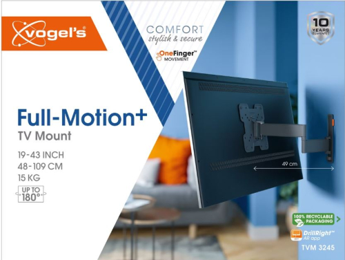Suporte de Parede Giratório até 180º para TV Vogel's TVM 3245 de 19" a 43" até 15 Kg,  Preto, TVM3245