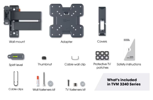 Suporte de Parede Giratório até 180º para TV Vogel's TVM 3245 de 19" a 43" até 15 Kg,  Preto, TVM3245