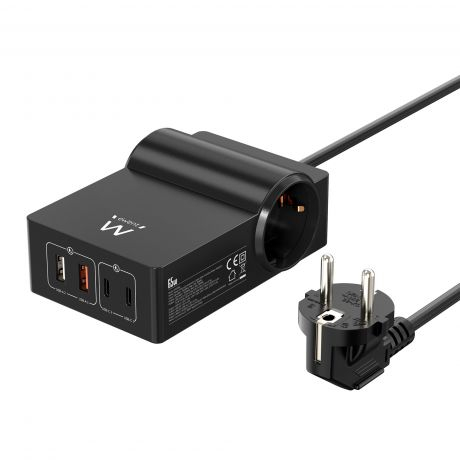 Estação de Carregamento EWENT EW3992 USB GaN de 65W com 2 tomadas adicionais