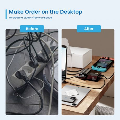 Estação de Carregamento EWENT EW3992 USB GaN de 65W com 2 tomadas adicionais