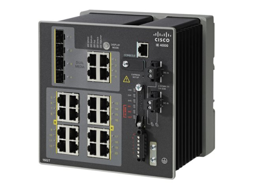 Interruptor Administrado Cisco 8 x 10/100/1000 + 8 x 10/100/1000 (PoE+) + 4 x combo Gigabit SFP, montável em trilho DI,  PoE+, DC power, Compatível com TAA, IE-4000-8GT8GP4G-E