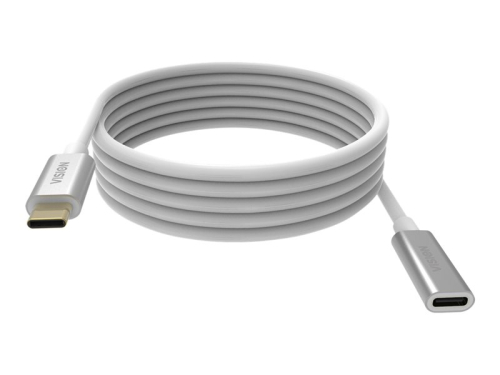 VISION Professional installation-grade USB-C extension cable - LIFETIME WARRANTY - bandwidth up to 10 gbit/s - supports 3A charging current - USB-C 3.1 (M) to USB-C 3.1 (F) - outer diameter 4.5 mm - 22+30 AWG - 2 m - white
