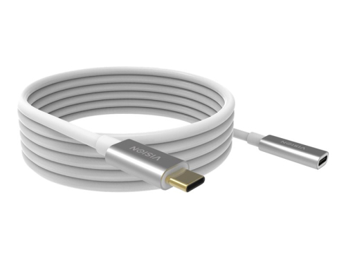 VISION Professional installation-grade USB-C extension cable - LIFETIME WARRANTY - bandwidth up to 10 gbit/s - supports 3A charging current - USB-C 3.1 (M) to USB-C 3.1 (F) - outer diameter 4.5 mm - 22+30 AWG - 2 m - white