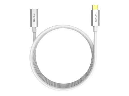 VISION Professional installation-grade USB-C extension cable - LIFETIME WARRANTY - bandwidth up to 10 gbit/s - supports 3A charging current - USB-C 3.1 (M) to USB-C 3.1 (F) - outer diameter 4.5 mm - 22+30 AWG - 2 m - white