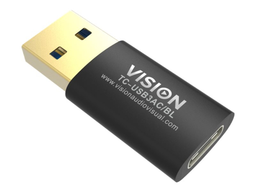 Adaptador USB Tipo-C VISION TC-USB3AC/BL Professional USB-C to USB-A USB-A 3.0 USB-C (F) to USB Type A (M)  USB 3.1 Gen 2 - Preto