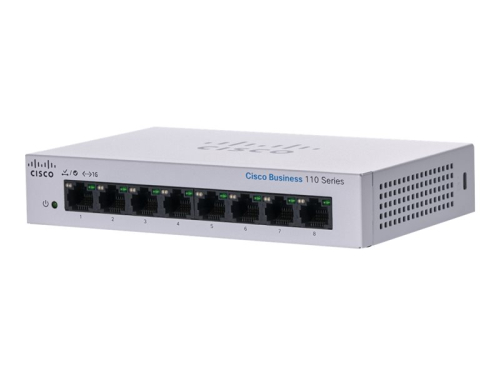 Switch 8 Portas Cisco Business 110 Series 110-8T-D, Interruptor ,sem gestão, 8 x 10/100/1000, desktop, montável em trilho, montável na parede, alimentação DC, CBS110-8T-D-EU