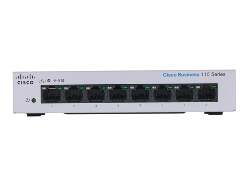 Switch 8 Portas Cisco Business 110 Series 110-8T-D, Interruptor ,sem gestão, 8 x 10/100/1000, desktop, montável em trilho, montável na parede, alimentação DC, CBS110-8T-D-EU