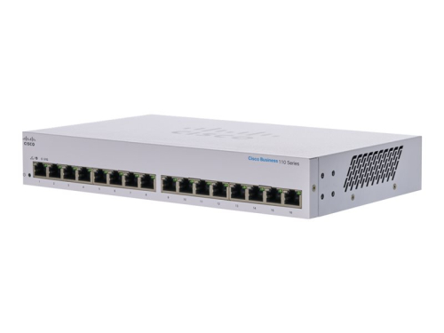 Switch 16 Portas Cisco Business 110 Series 110-16T, Interruptor,sem gestão,16 x 10/100/1000,desktop, montável em trilho, montável na parede, CBS110-16T-EU