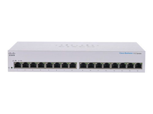Switch 16 Portas Cisco Business 110 Series 110-16T, Interruptor,sem gestão,16 x 10/100/1000,desktop, montável em trilho, montável na parede, CBS110-16T-EU