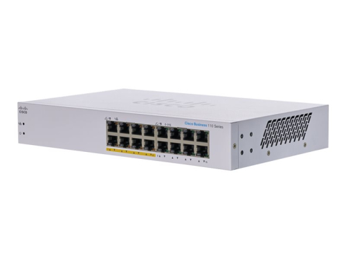 Switch 16 Portas Cisco Business 110 Series 110-16PP,Interruptor, sem gestão, 8 x 10/100/1000 (PoE) + 8 x 10/100/1000,desktop, montável em trilho, montável na parede,PoE (64 W), CBS110-16PP-EU