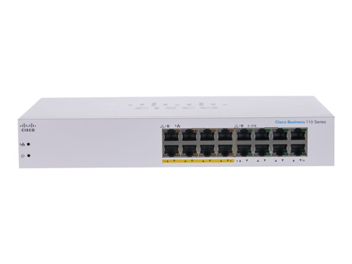 Switch 16 Portas Cisco Business 110 Series 110-16PP,Interruptor, sem gestão, 8 x 10/100/1000 (PoE) + 8 x 10/100/1000,desktop, montável em trilho, montável na parede,PoE (64 W), CBS110-16PP-EU