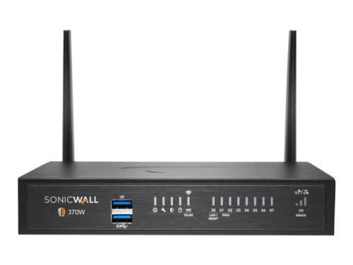 Dispositivo de Segurança Firewalls, GigE, Wi-Fi 5,  2.4 GHz, 5 GHz SonicWall TZ370W, secretária, 02-SSC-8058